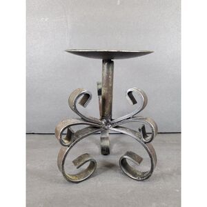 Black Metal Scroll Candlestick / Plant Stand 6″ x 4″ Wrought Iron Pedestal